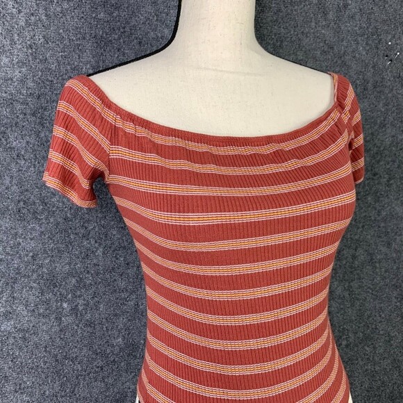 Mossimo Crop Top Women M Stretch Elastic Neckline Striped Short Sleeve - Picture 2 of 8